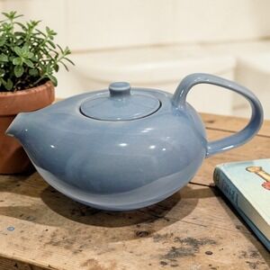Russel Wright Oneida Stoneware Teapot Periwinkle Blue Mid Century Modern MCM